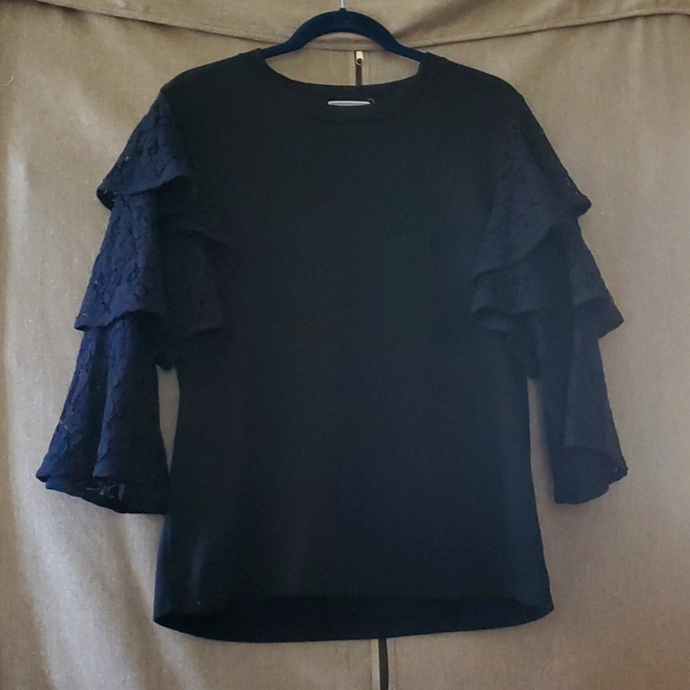 Fall Black Lace Sweater Blouse